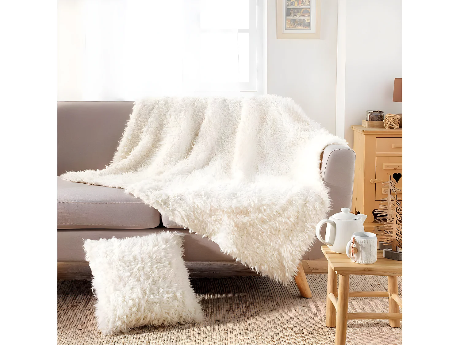 Plaid Imitation Fourrure "Mouton" 125x150cm Naturel