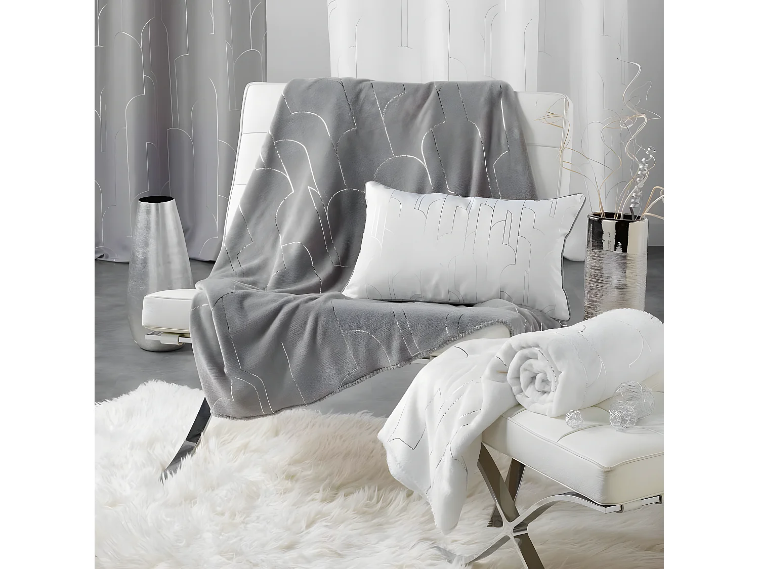 Plaid Imprimé "Domea" 125x150cm Blanc