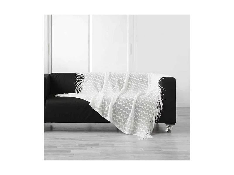 Plaid à Franges "Melinda" 125x150cm Blanc