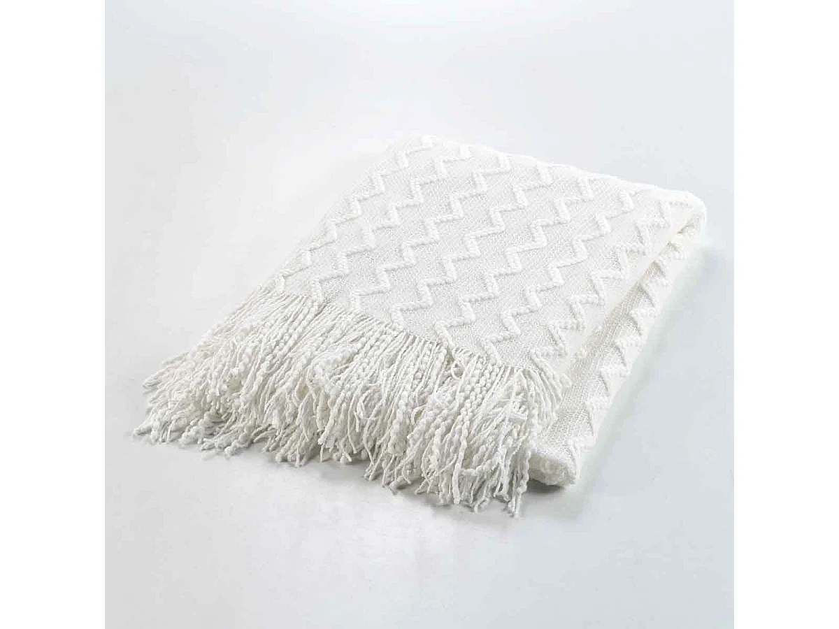 Plaid à Franges "Melinda" 125x150cm Blanc