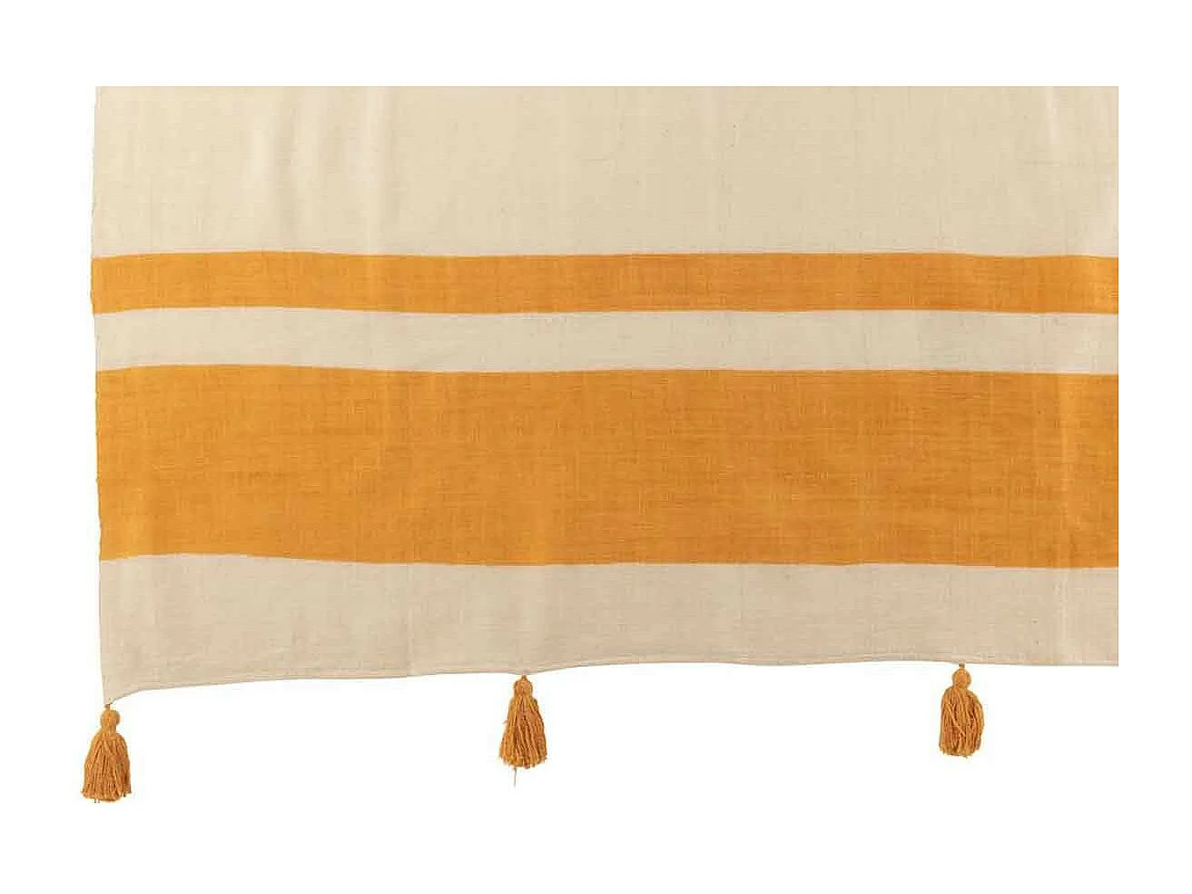 Plaid Déco à Pompons "Rayures" 130x170cm Ocre