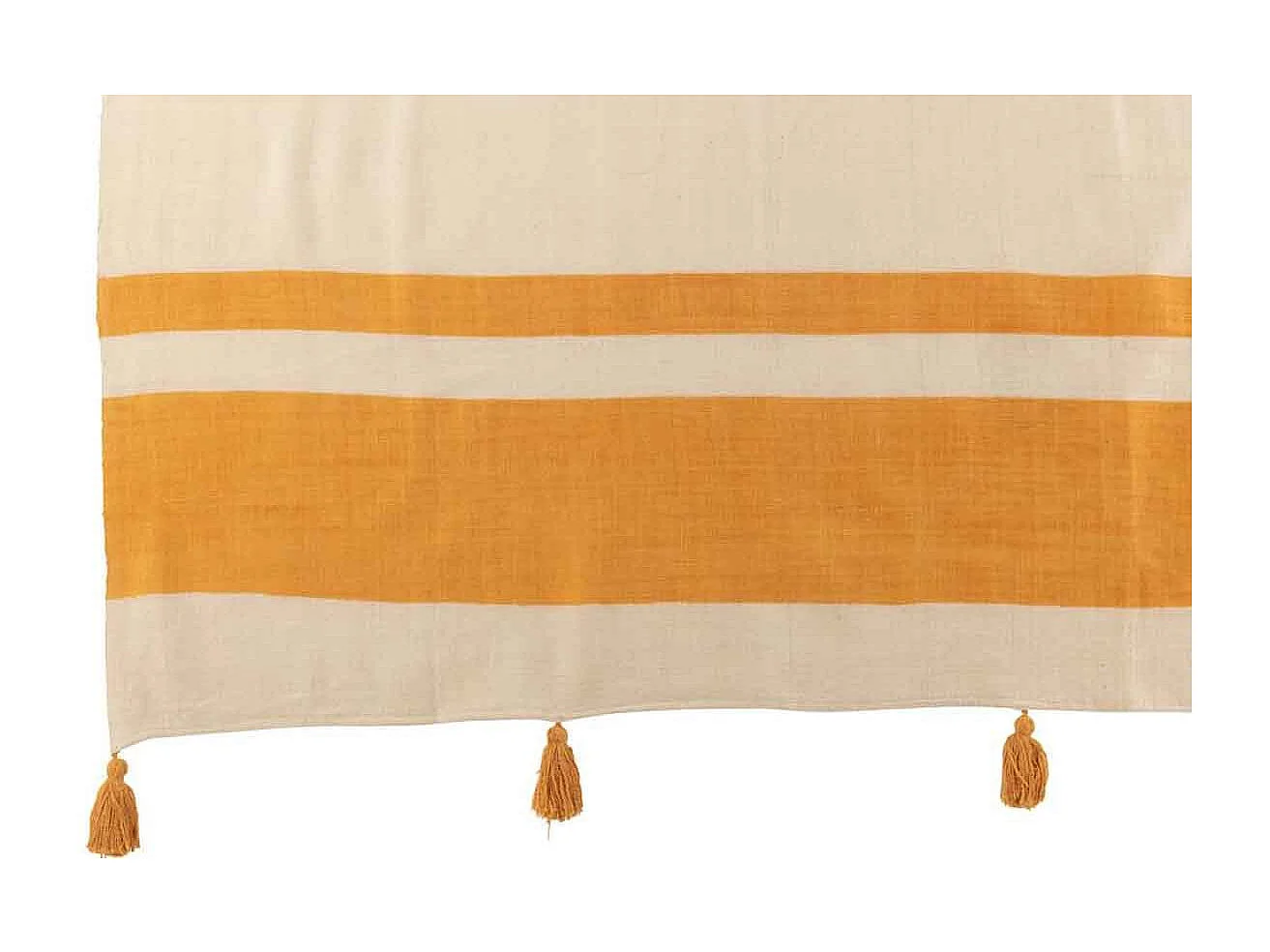 Plaid Déco à Pompons "Rayures" 130x170cm Ocre