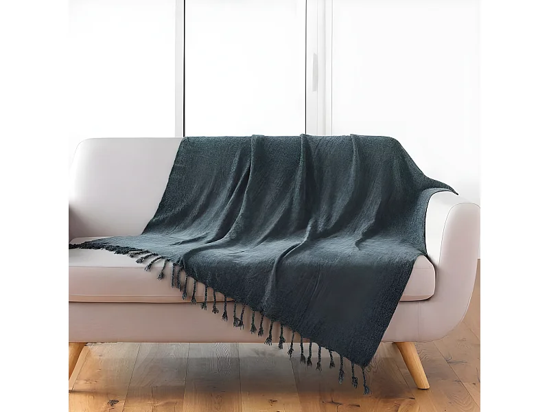 Plaid à Franges Uni "Mélissa" 125x150cm Anthracite