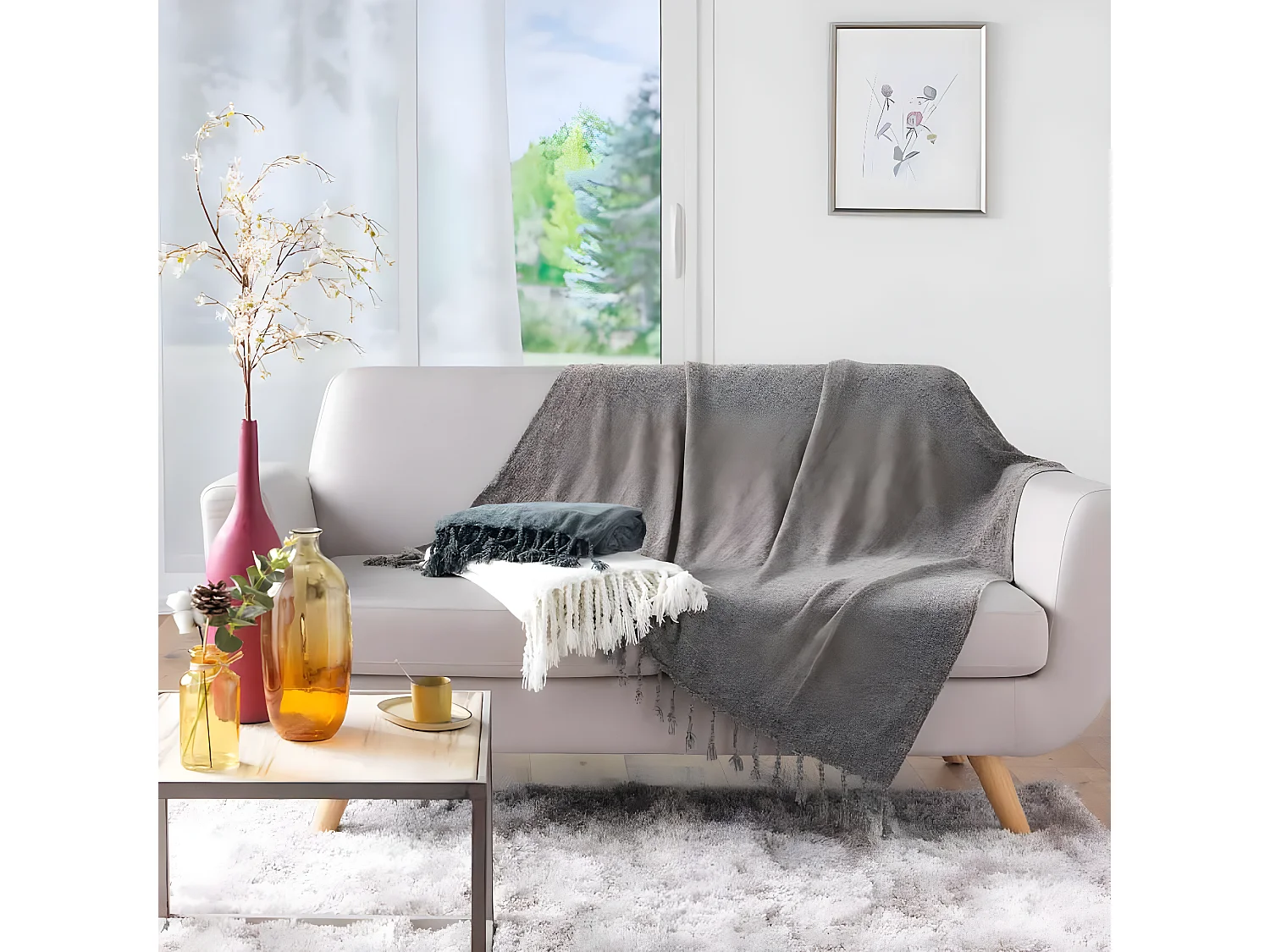 Plaid à Franges Uni "Mélissa" 125x150cm Anthracite