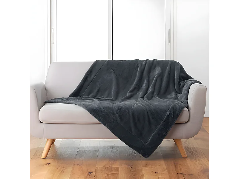 Plaid Imitation Fourrure "Caresse" 125x150cm Anthracite