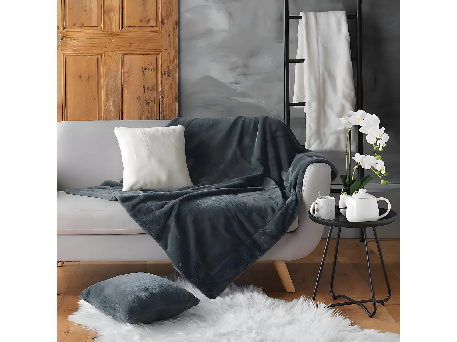 Plaid Imitation Fourrure "Caresse" 125x150cm Anthracite