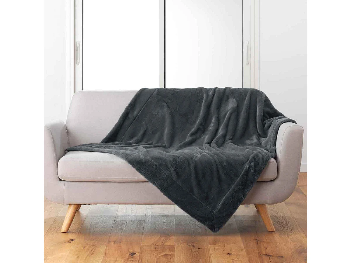 Plaid Imitation Fourrure "Caresse" 125x150cm Anthracite