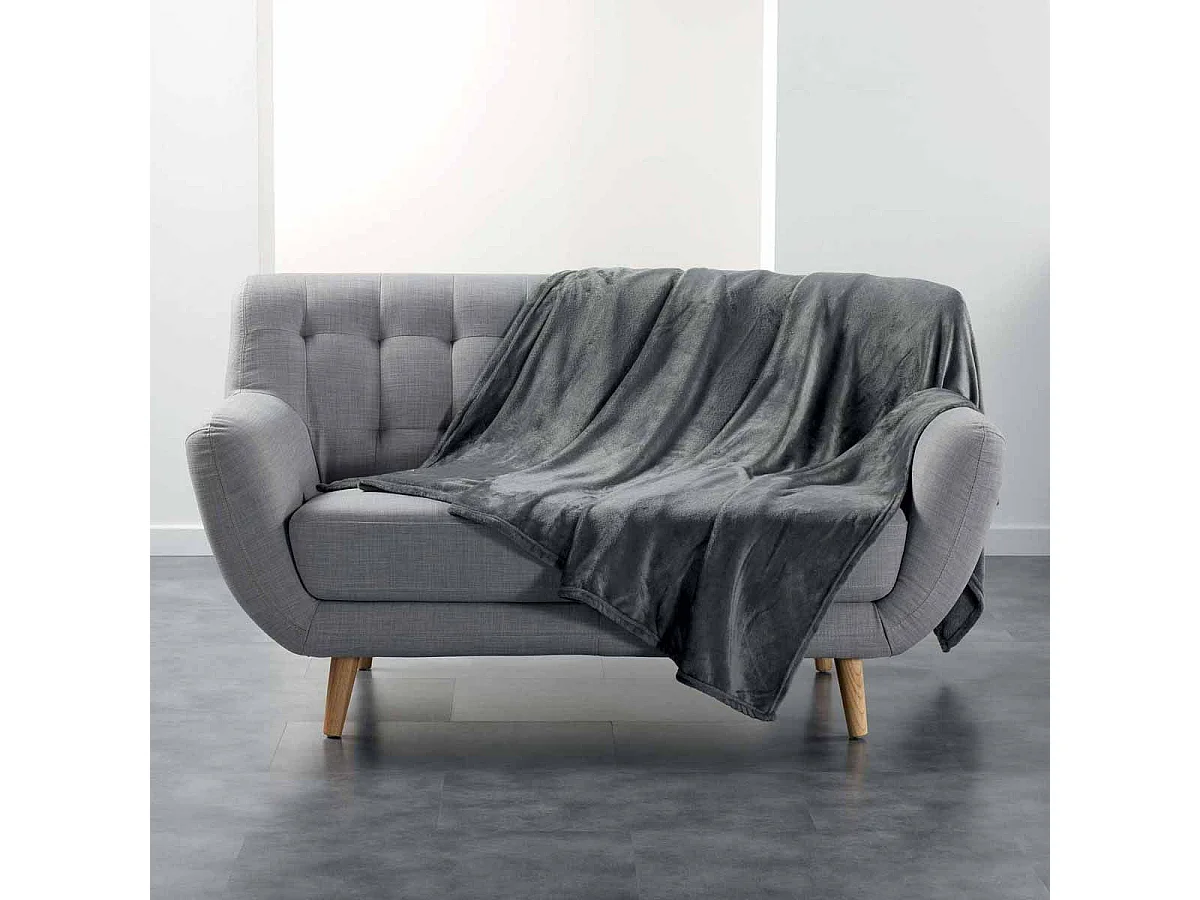 Plaid Uni en Flanelle "Flanou" 180x220cm Gris