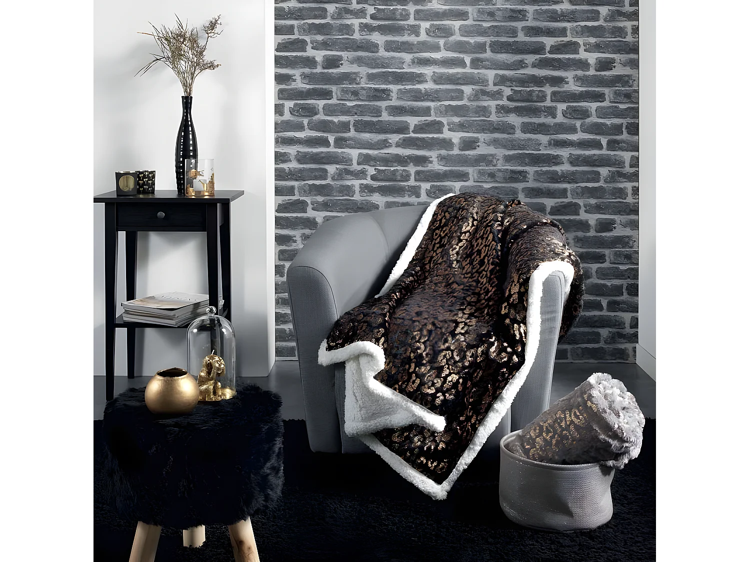 Plaid Imitation Fourrure "Safari" 125x150cm Naturel