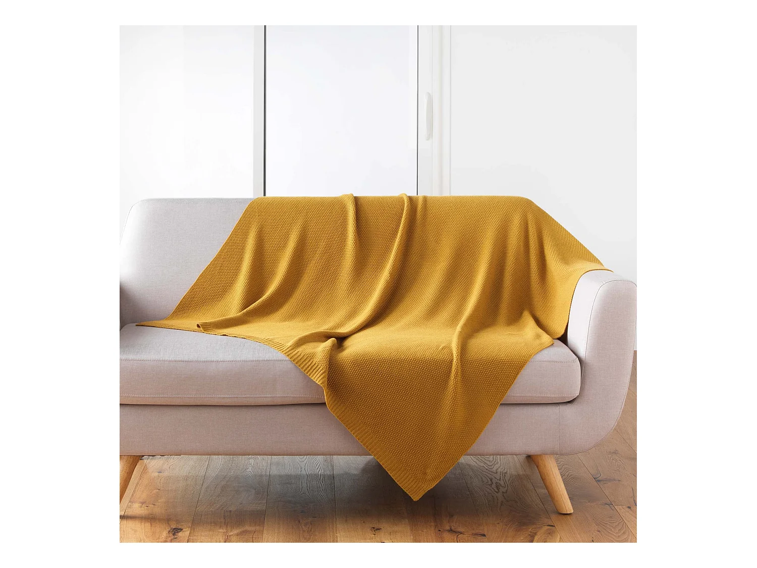 Plaid Déco Uni "Tricotine" 125x150cm Ocre