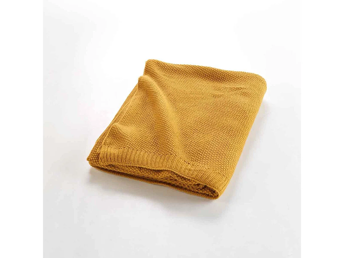Plaid Déco Uni "Tricotine" 125x150cm Ocre