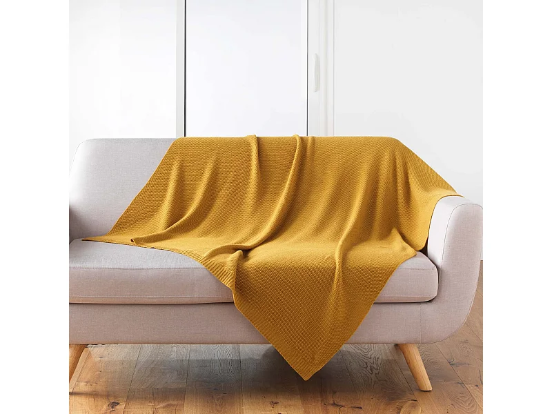 Plaid Déco Uni "Tricotine" 125x150cm Ocre