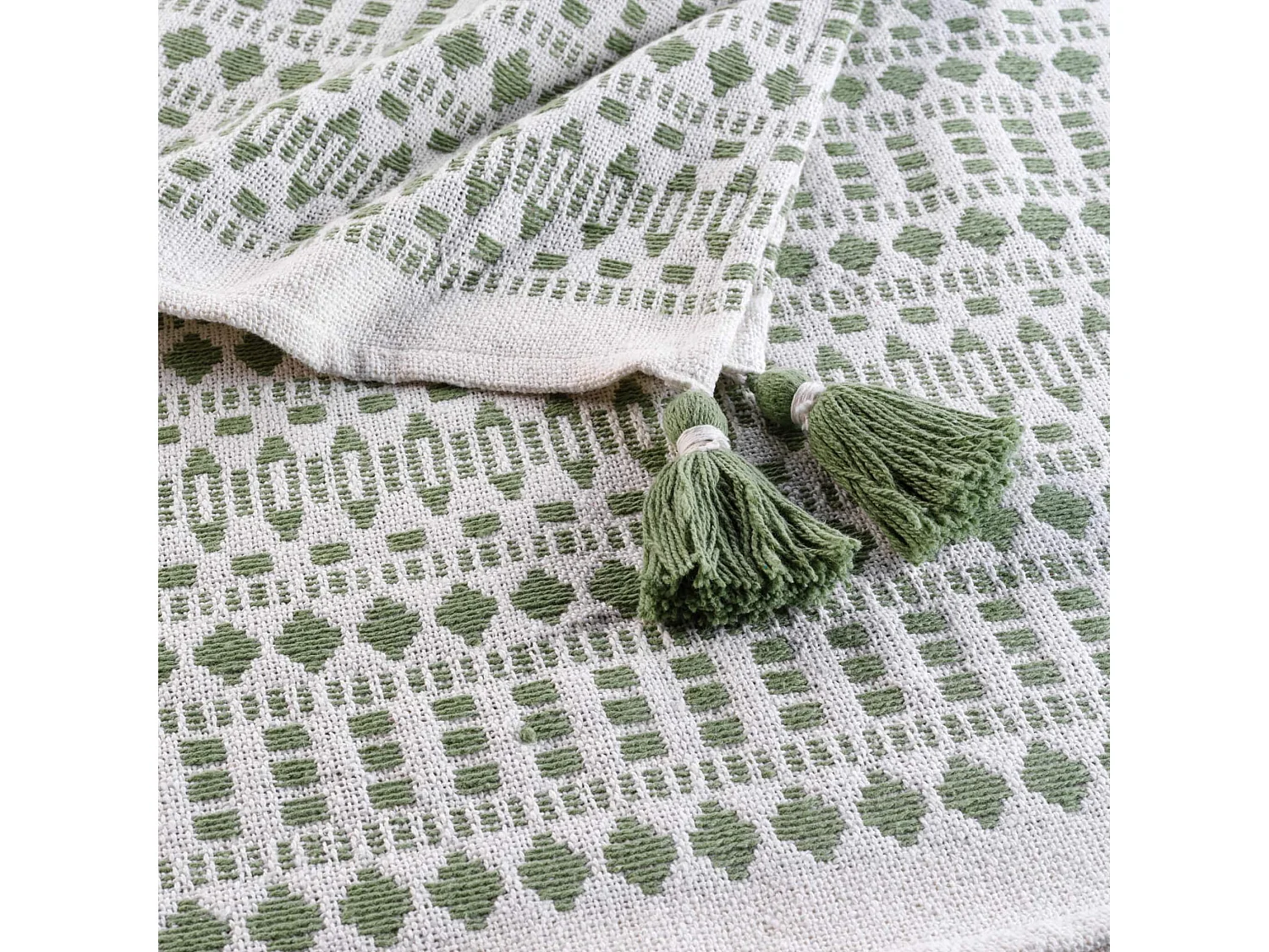 Plaid Déco à Pompons "Maldives" 125x150cm Kaki