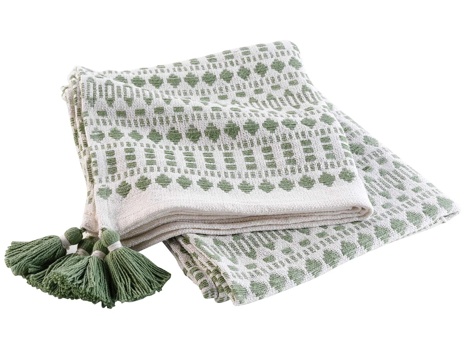 Plaid Déco à Pompons "Maldives" 125x150cm Kaki