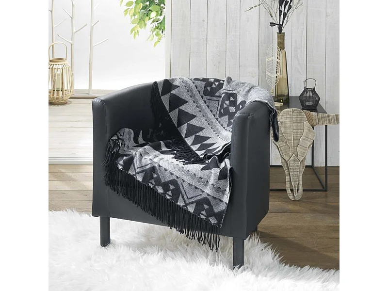 Plaid à Franges Jacquard "Rodeo" 120x150cm Noir