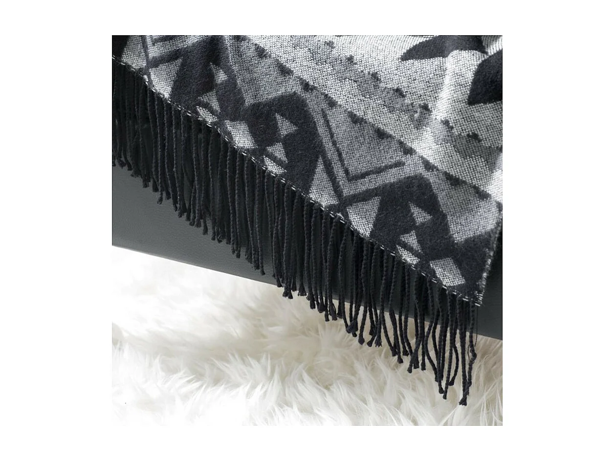 Plaid à Franges Jacquard "Rodeo" 120x150cm Noir