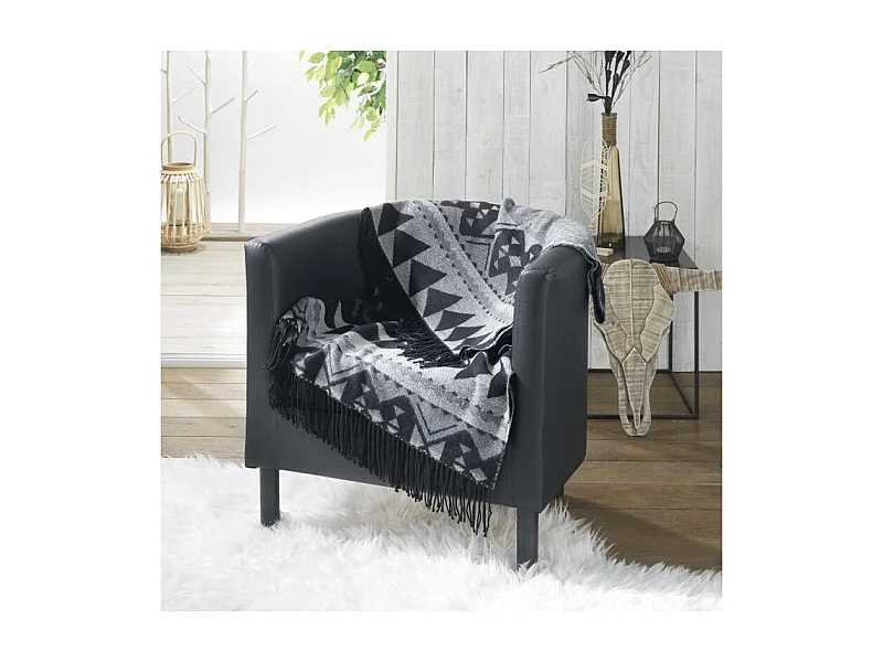 Plaid à Franges Jacquard "Rodeo" 120x150cm Noir