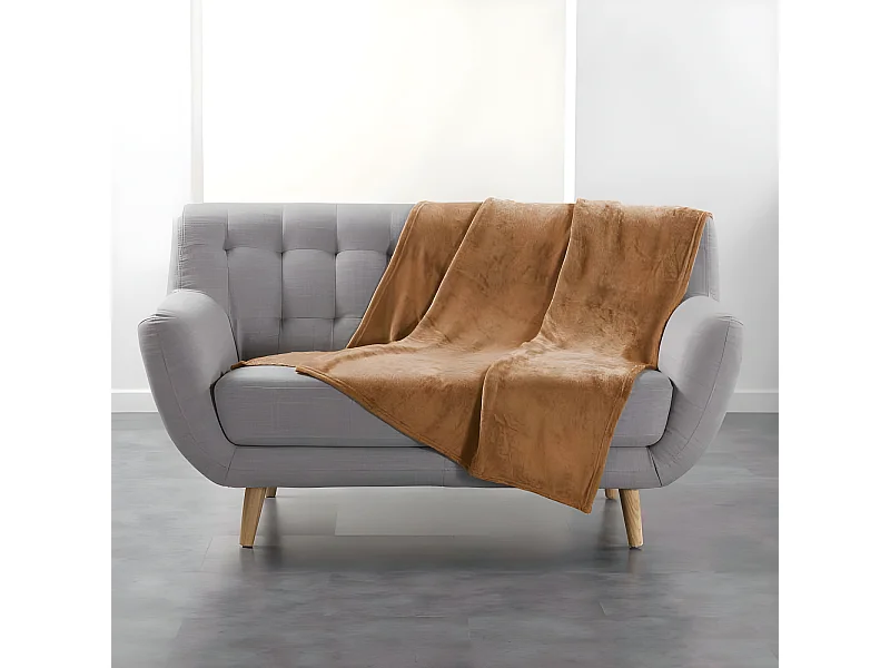 Plaid Uni en Flanelle "Flanou" 125x150cm Camel