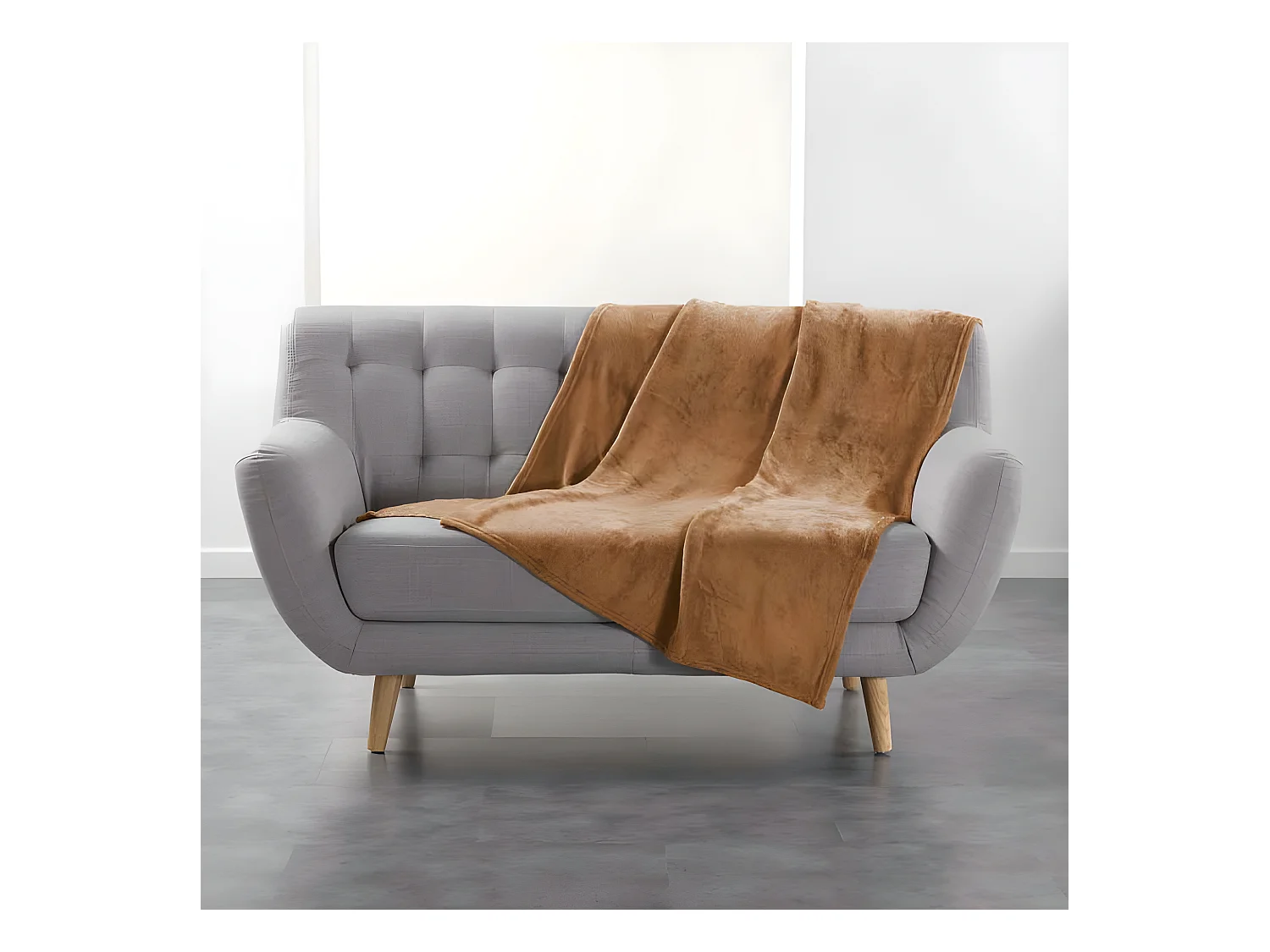 Plaid Uni en Flanelle "Flanou" 125x150cm Camel