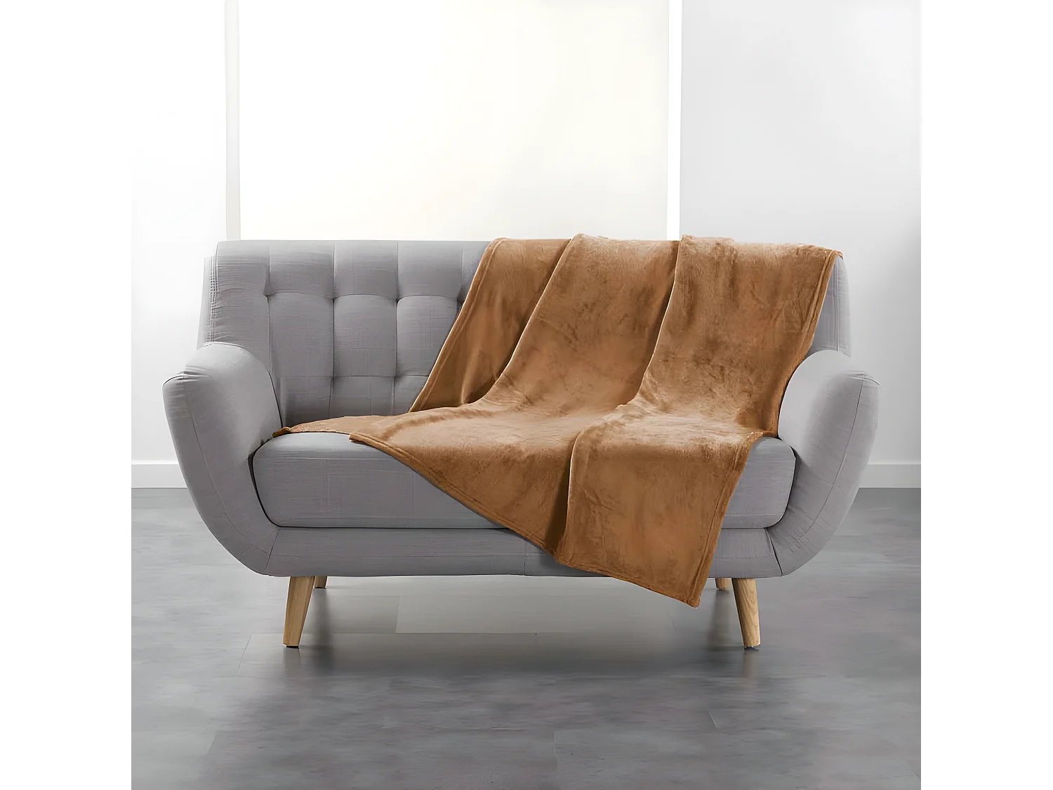 Plaid Uni en Flanelle "Flanou" 125x150cm Camel