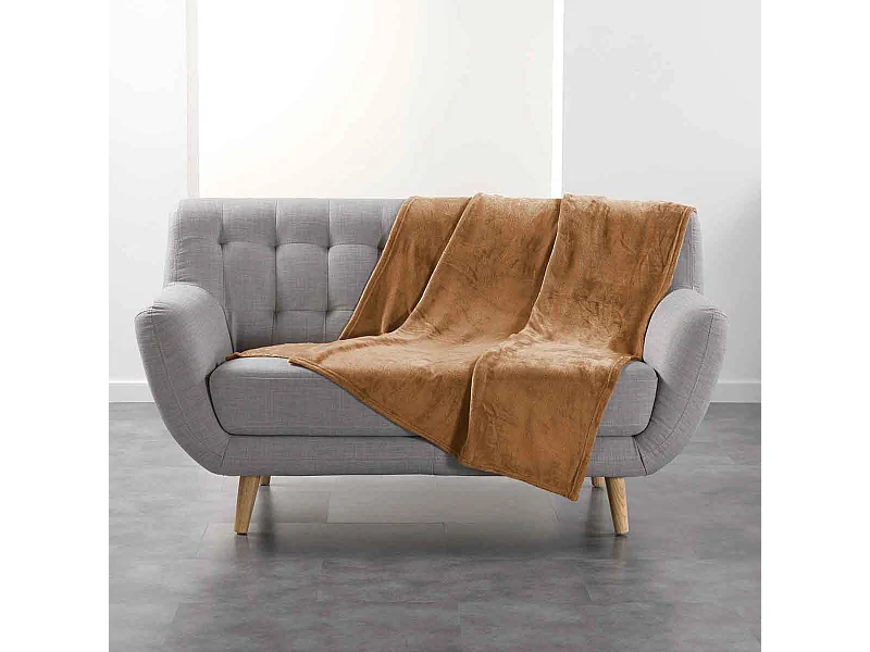 Plaid Uni en Flanelle "Flanou" 125x150cm Camel