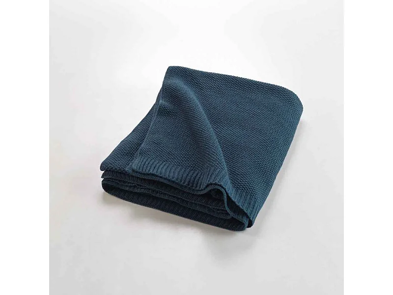 Plaid Déco Uni "Tricotine" 125x150cm Bleu