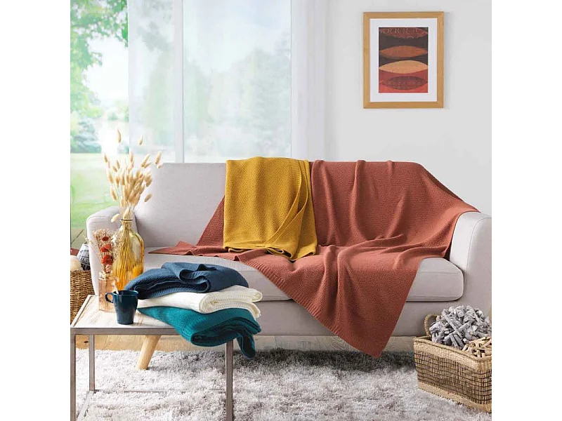 Plaid Déco Uni "Tricotine" 125x150cm Bleu