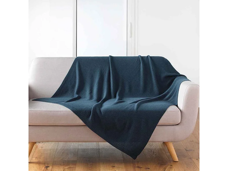 Plaid Déco Uni "Tricotine" 125x150cm Bleu