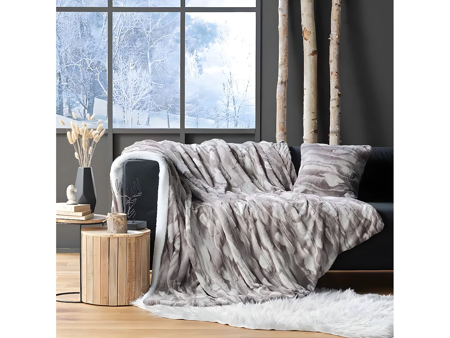 Plaid Imitation Fourrure "Caribou" 125x150cm Naturel