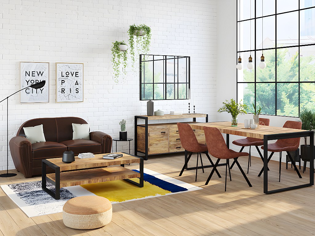 Esstisch im Industrial Style aus Holz und Metall HARLEM