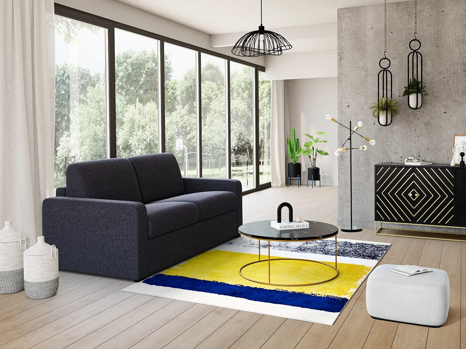 Tapis - 160 x 230 cm - moutarde, bleu marine, gris - CAMDEN