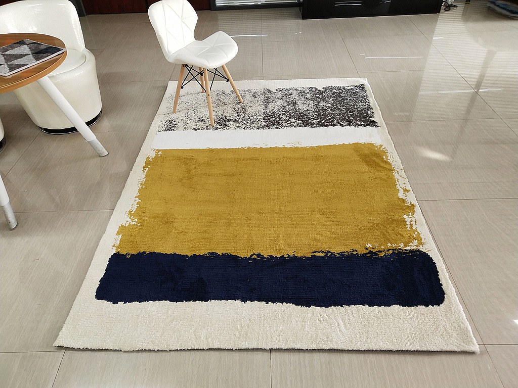 Teppe - 160 x 230 cm - sennepsgul, marineblå, grå - CAMDEN