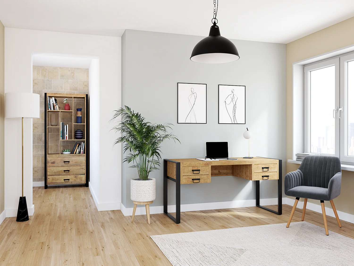 Cadeira com apoios de braços em veludo e metal com efeito madeira cor cinza - ELEANA