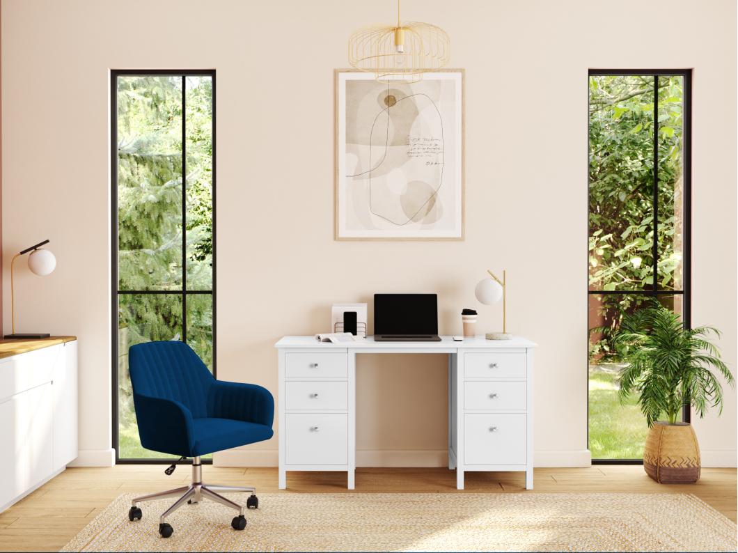 Chaise de bureau - Velours - Bleu et argenté - Hauteur réglable - ELEANA