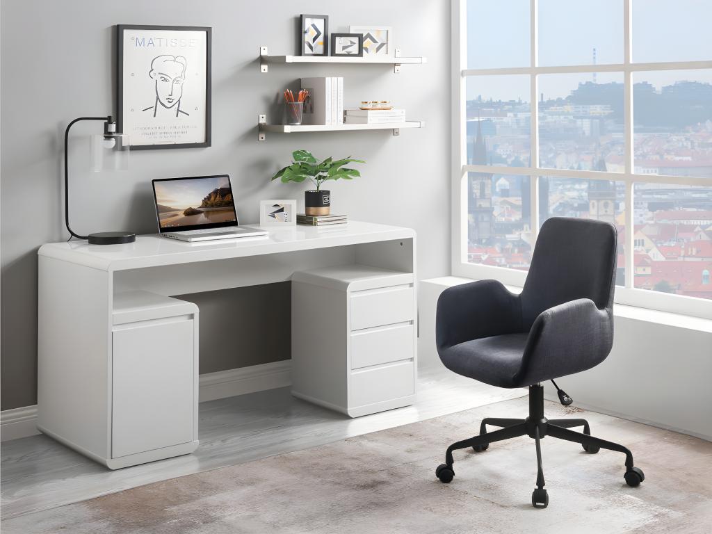 Vente-unique Schreibtisch mit Stauraum - MDF - Weiß lackiert - SERGUEI