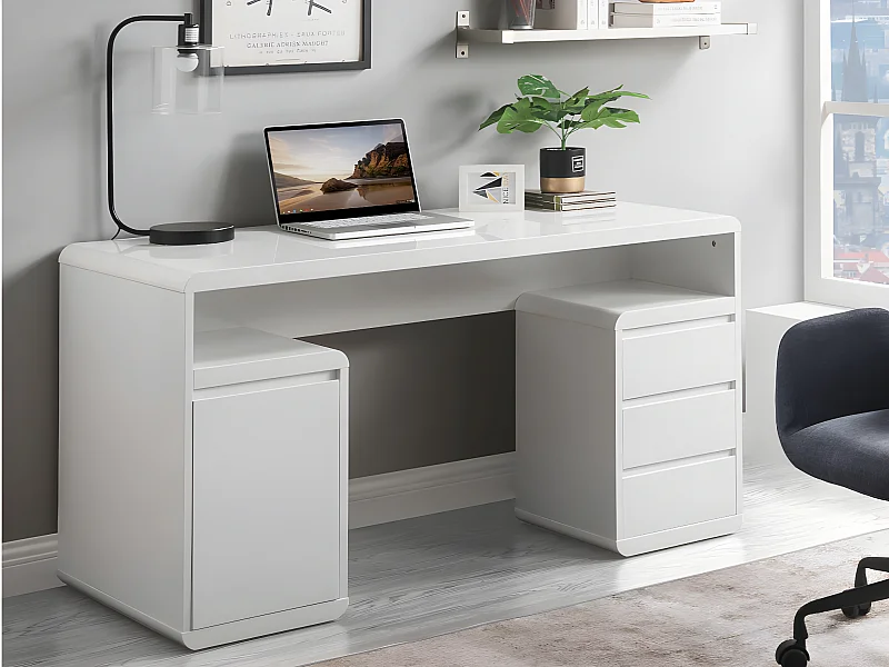 Bureau avec rangements SERGUEI - MDF laqué blanc