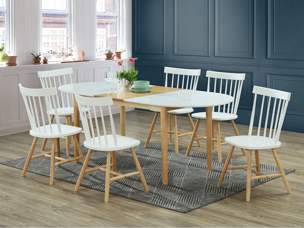 Lotto di 2 sedie in Legno di Hevea Bianco laccato e Naturale stile scandinavo - ELVINE