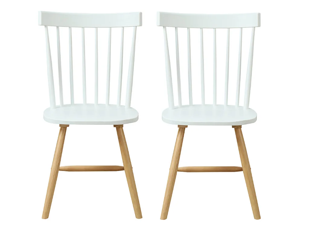 Lotto di 2 sedie in Legno di Hevea Bianco laccato e Naturale stile scandinavo - ELVINE