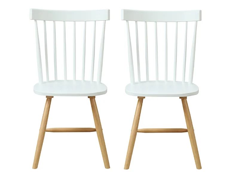 Lot de 2 chaises scandinaves ELVINE - Bois d'hévéa - Blanc laqué et naturel