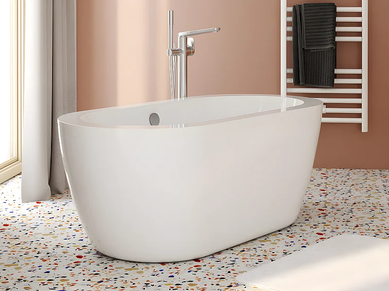 Baignoire îlot - 178L - 149 x 75 x 58cm - Blanche - Acrylique - ADRINA