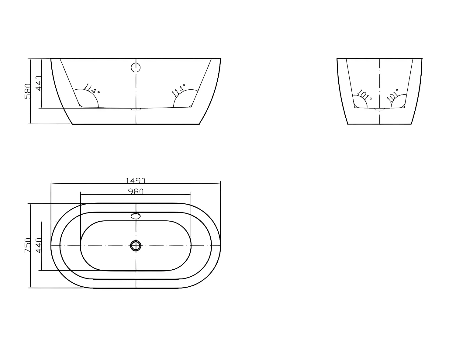 Freistehende Badewanne - 178 L - 150 x 75 x 58 cm - Weiß - ADRINA