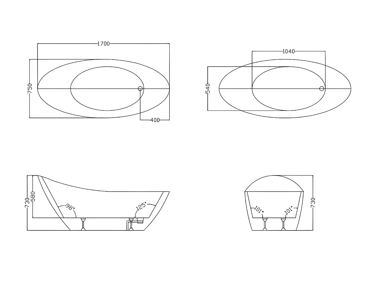 Baignoire îlot NATALIA avec robinetterie  - 282L - 170*75*73cm - Noire