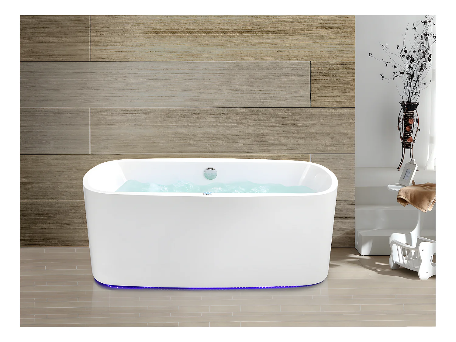 Massagebad met Ledverlichting - balneo therapie SIRGAO - 1 persoon - 155L - 75x150cm - Wit