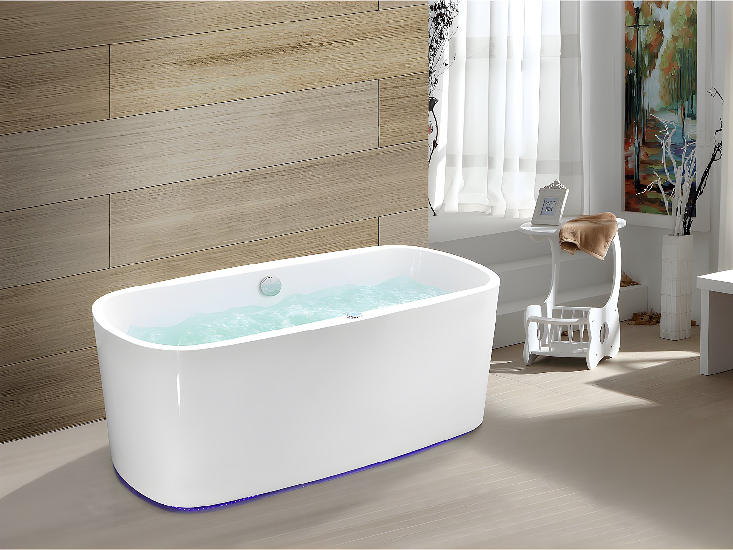 Boblebadekar med LED-lys SIRGAO - 1 sitteplass - 155L - 150*75 cm - Hvit