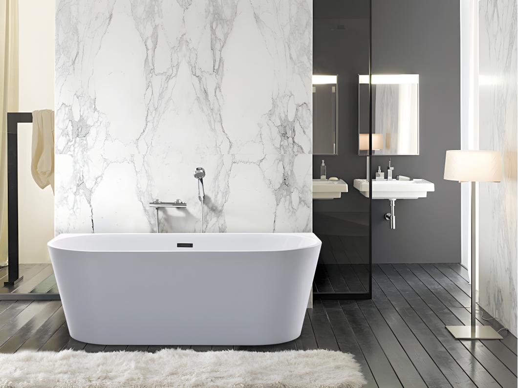 Halb freistehende Badewanne - 245L - 170 x 75 x 58 cm - Acryl - Weiß - DIVINA