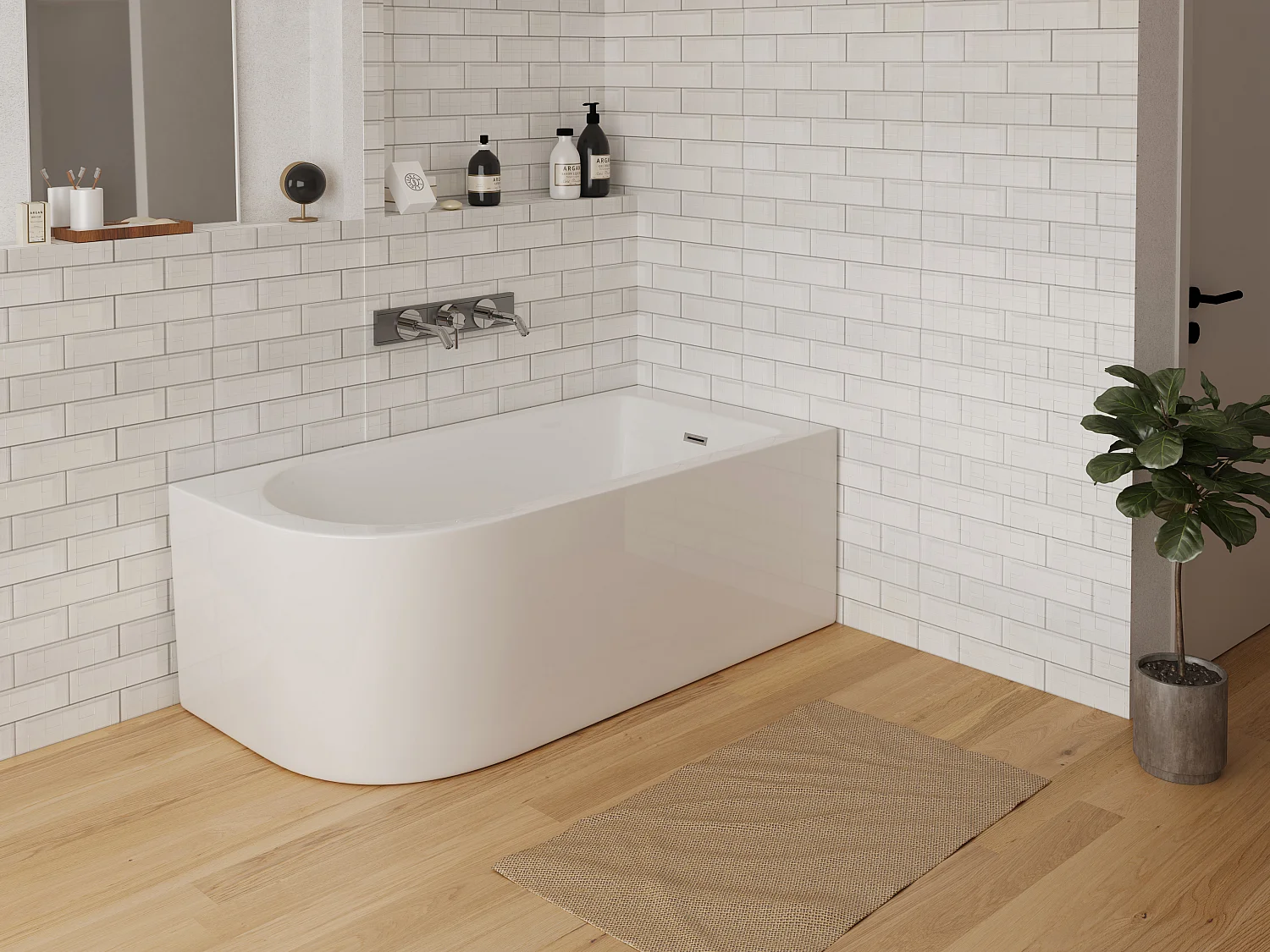 Baignoire d'angle - 240L - 170 x 75 x 58 cm - Blanche - Angle droit - ANIKA