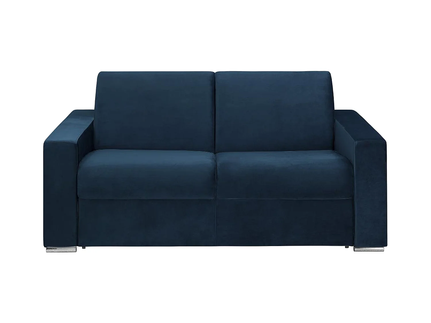 Canapé 2 places convertible express en velours bleu nuit - Couchage lattes larges 120 cm - Matelas 14 cm CALITO