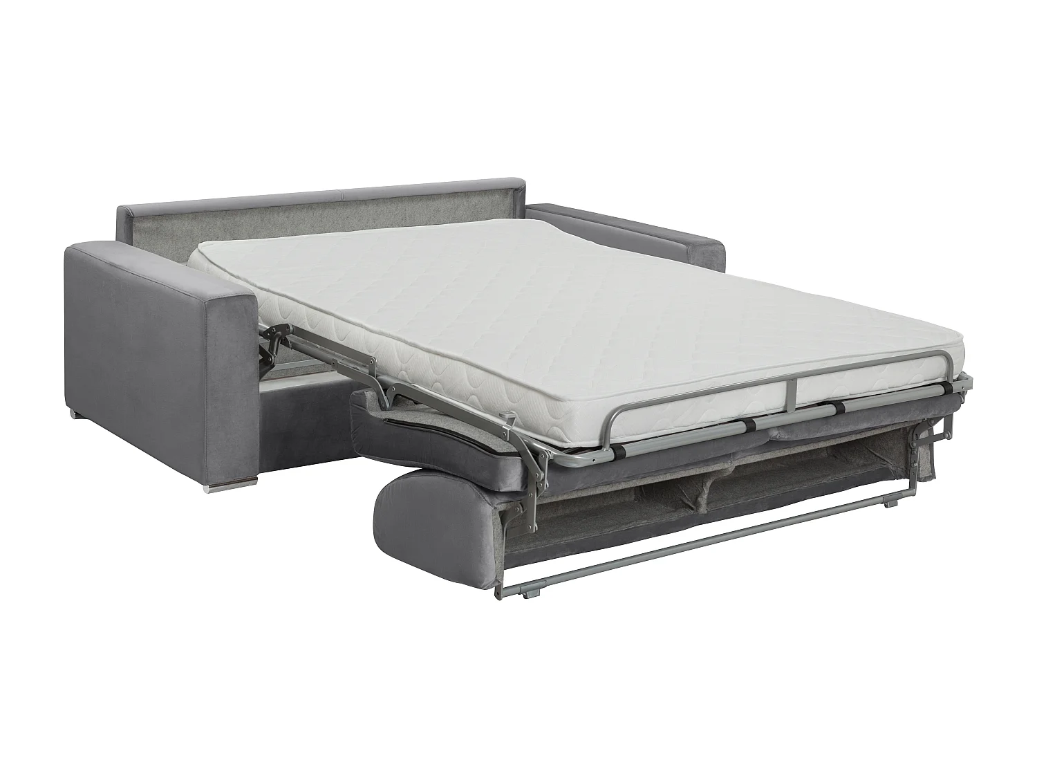 Canapé 2 places convertible express en velours anthracite - Couchage lattes larges 120 cm - Matelas 14 cm CALITO