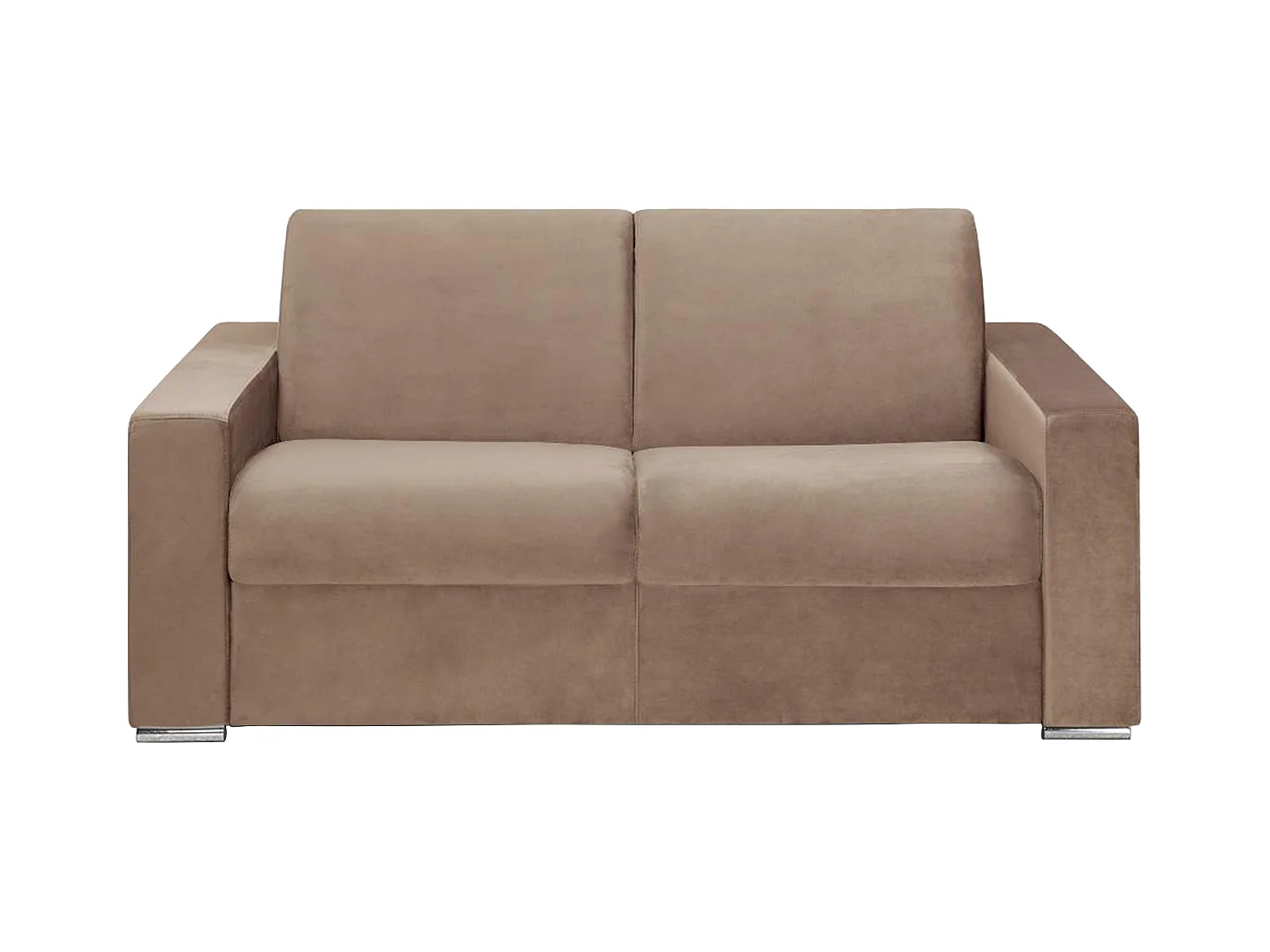 Canapé 2 places convertible express en velours beige - Couchage lattes larges 120 cm - Matelas 18 cm CALITO