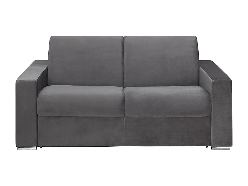 Canapé 2 places convertible express en velours anthracite - Couchage lattes larges 120 cm - Matelas 18 cm CALITO